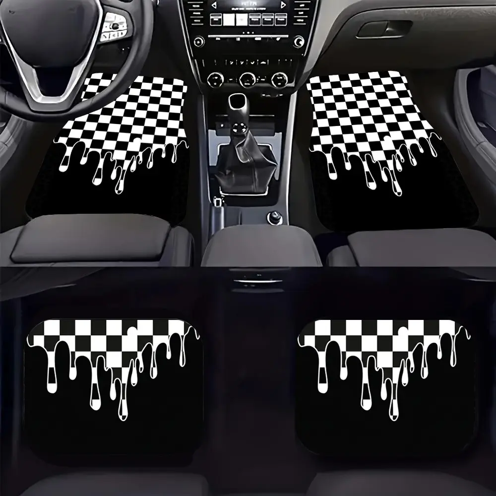 4pcs Checkerboard Pattern Car Floor Mats, Automotive Floor Mats, Easy Clean, Car Accessory, Front & Rear Floor Mats, Cybertruck, for Jeep, BMW, Tesla, Universal Fit Floor Mats