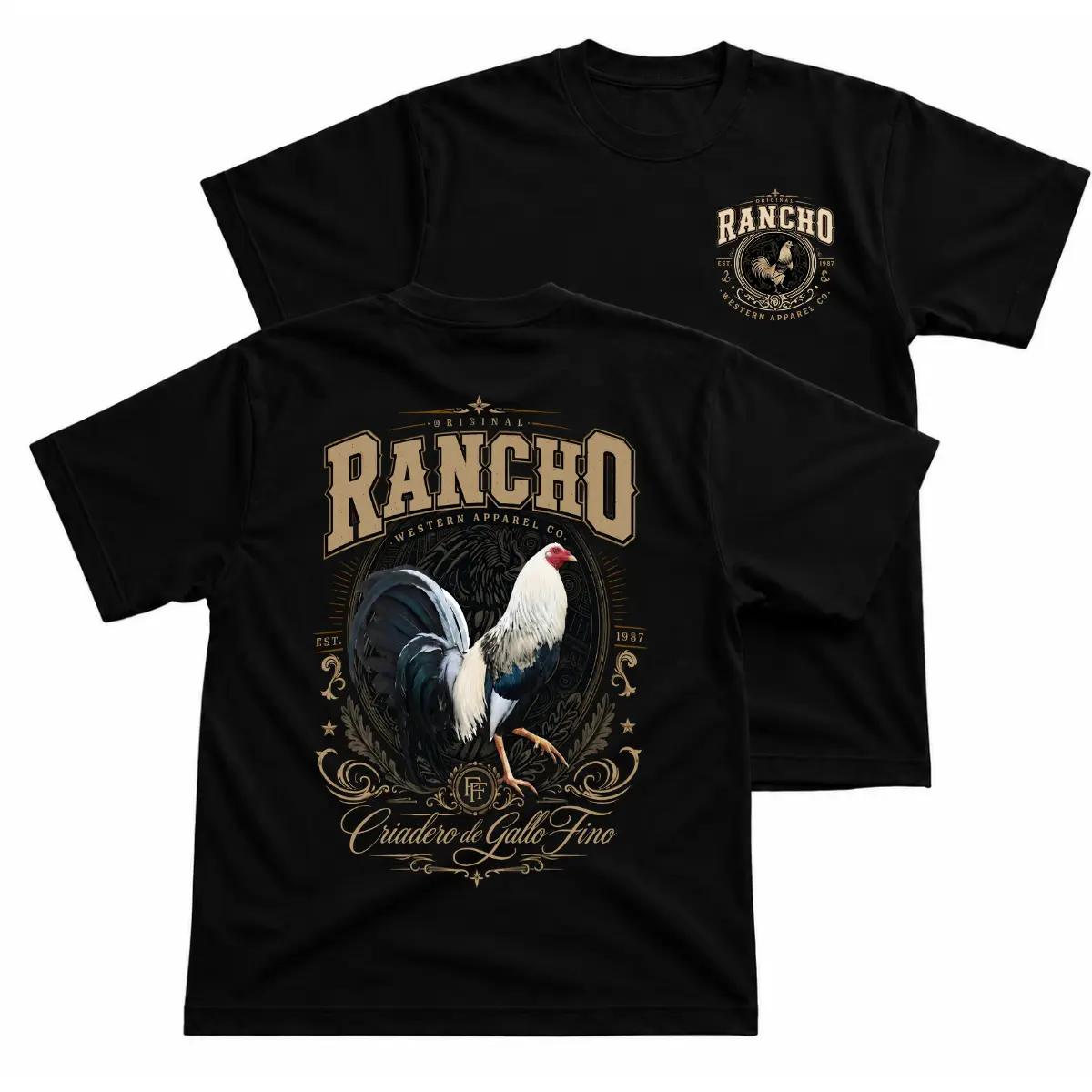 Rancho Western Gamefowl Rooster Graphic T Shirt, Criadero De Gallo Fino Tee, Vintage Ranch Style Rooster Lover Apparel,Game Farm Life, Farm Heritage Unisex Tee, Country Rooster Enthusiast Gift, Casual Cowboy Inspired Fashion Top for Men and Women..