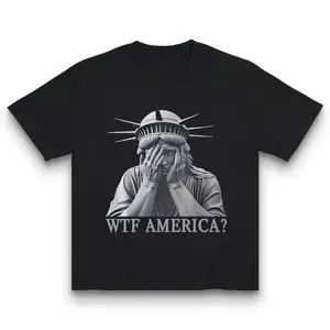 Trendy Funny Statue of Liberty WTF AMERICA Graphic Tee, Viral Meme Shirt Perfect for Social Media Posts Made In USA For Women For Men [180G/230G 100% cotton short-sleeve/hoodie, soft and comfortable]