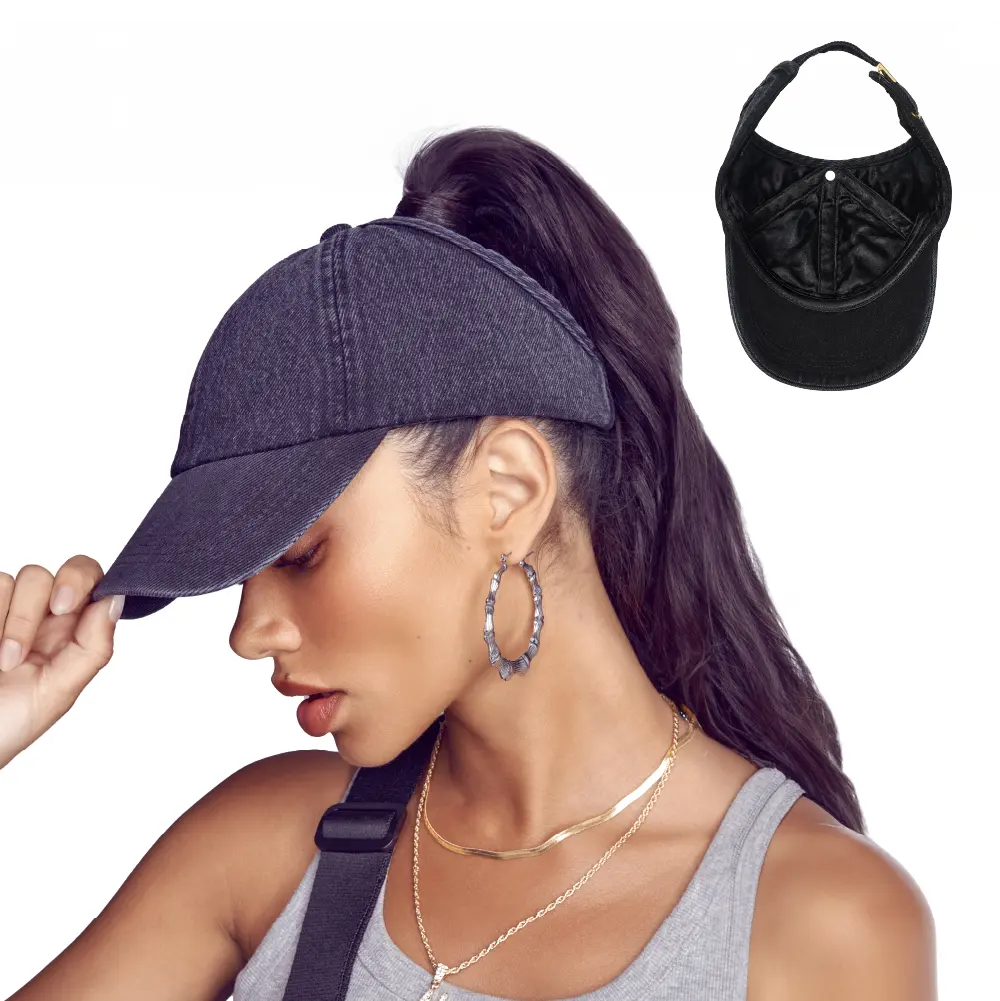 Arria Backless Denim Baseball Cap with Satin Lining - Adjustable Fit