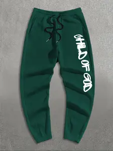 Men's Thermal Lined Letter Print Drawstring Waist Sweatpants, Casual Pocket Jogger Pants for Spring & Fall, Men's Trousers for Daily Wear, Casual Sporty Trousers