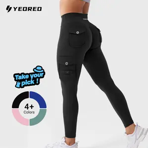 YEOREO CoreFlex Workout Cargo Leggings with Pockets for Women Hidden Scrunch Butt Lifting Leggings Gym Yoga Pants