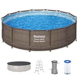 Bestway Power Steel 14' x 42" Above Ground Outdoor Swimming Pool Set with Pump