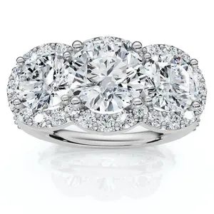 Certified 3 3/4Ct Three Stone Diamond Engagement Ring 14k Gold Lab Grown