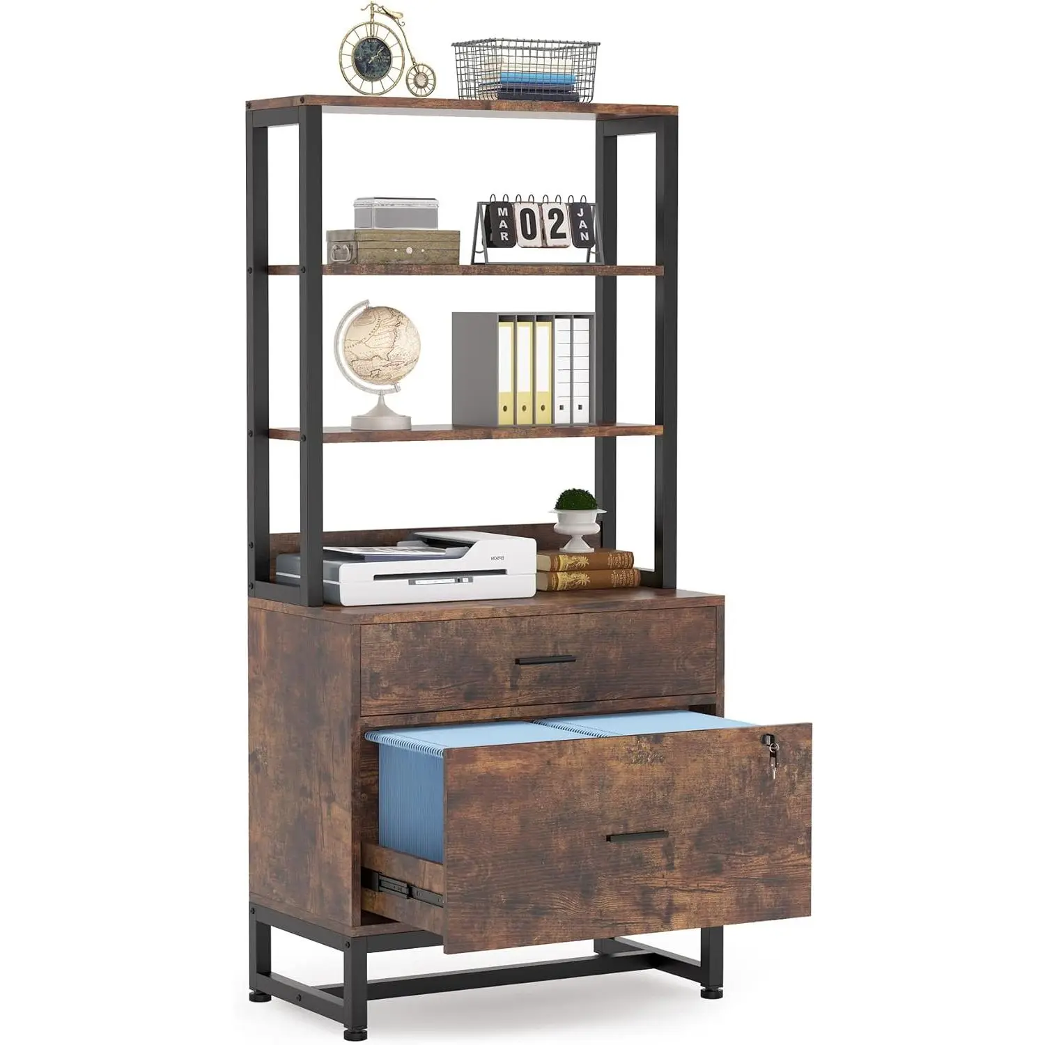 Tribesigns 2 Drawer File Cabinet with Lock & Bookshelf Tribesigns 2 Drawer File Cabinet with Lock & Bookshelf