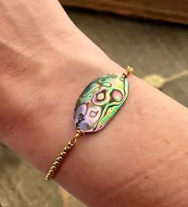 Gold Stainless Steel Colorful Abalone Adjustable Chain Bracelet