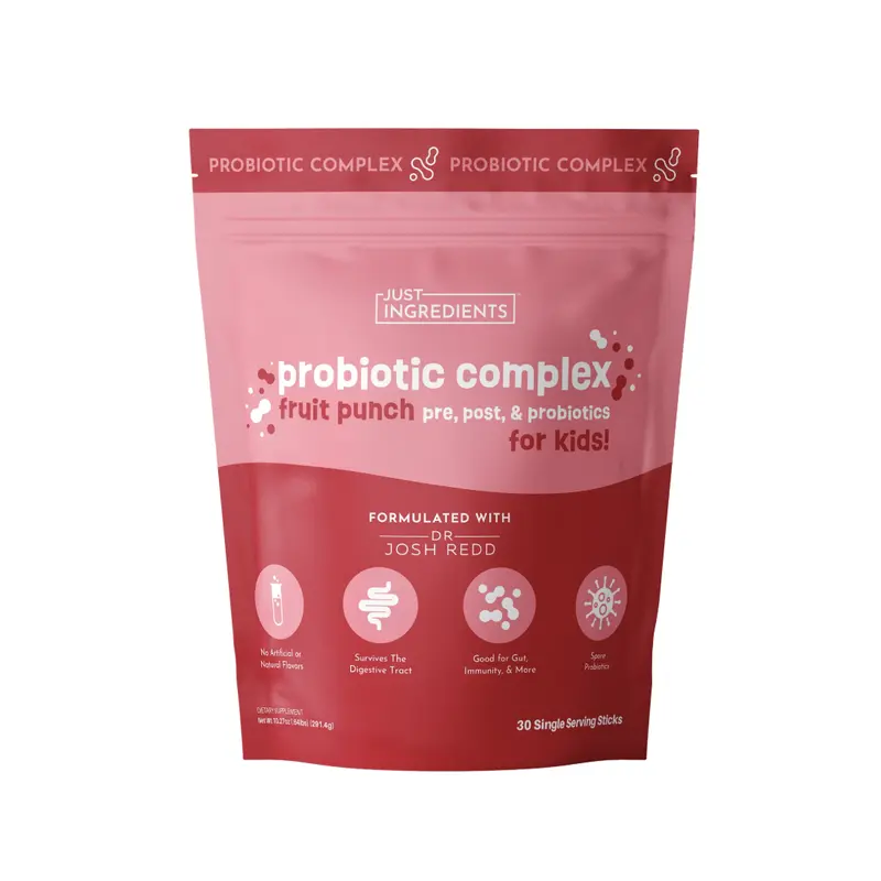 Just Ingredients Kids Fruit Punch Probiotic Complex Drink Powder Mix – 30 Single-Serving Sticks - Prebiotic, Probiotic & Postbiotic Blend - Supports Gut Health, Digestion & Immune Function*