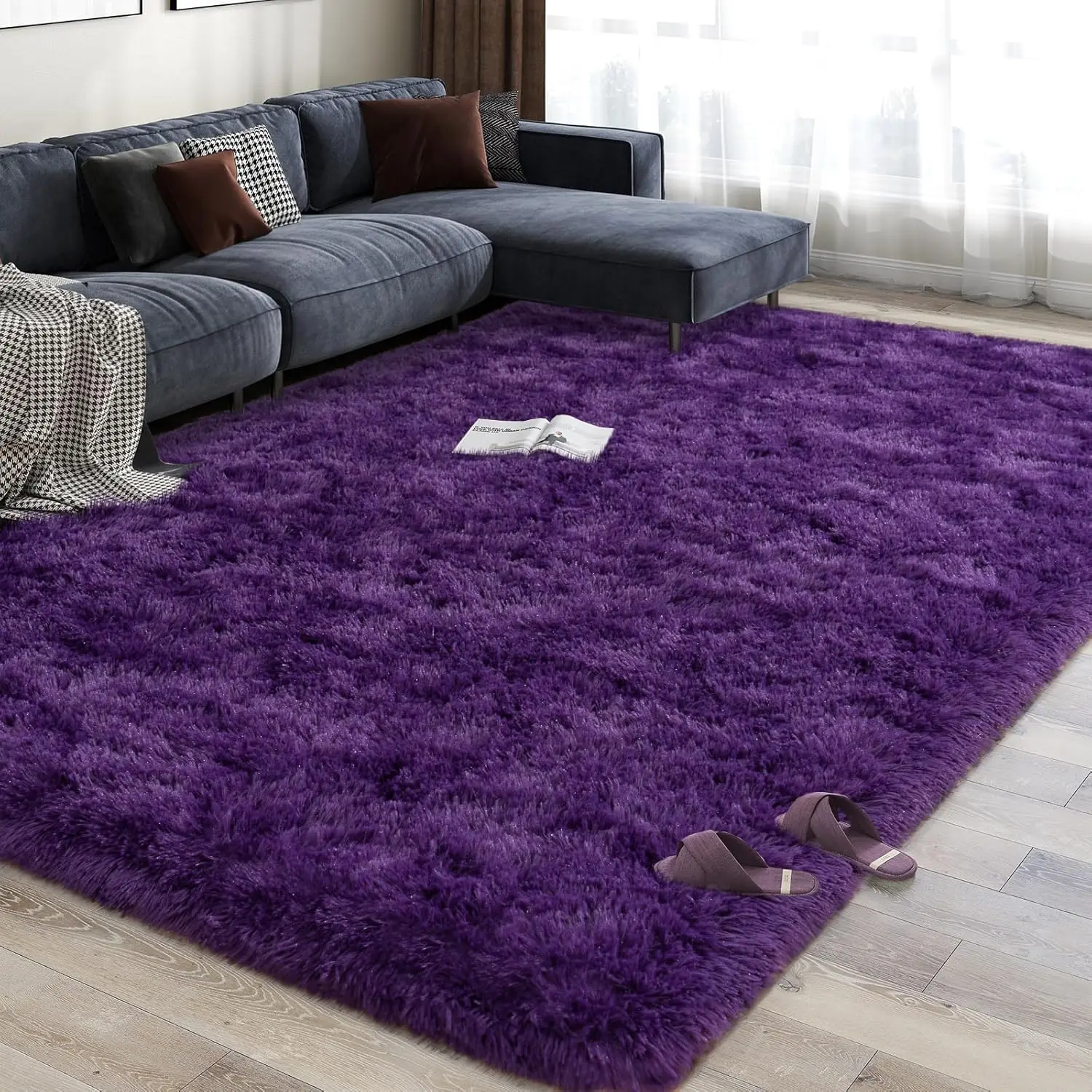 PLUMLIK Grape Purple Silky Thick Fluff Home Decorative Rug (1pc, Multi-Size: 4x6 ft/5x7 ft/6x9 ft/72x108 in/180x270 cm) - Wrinkle Resistant, Non-Slip Backing, Bedroom Use, Living Room Decor, Ideal Mother's Day Gift, Dry Clean Only, With 4 Carpet Stickers
