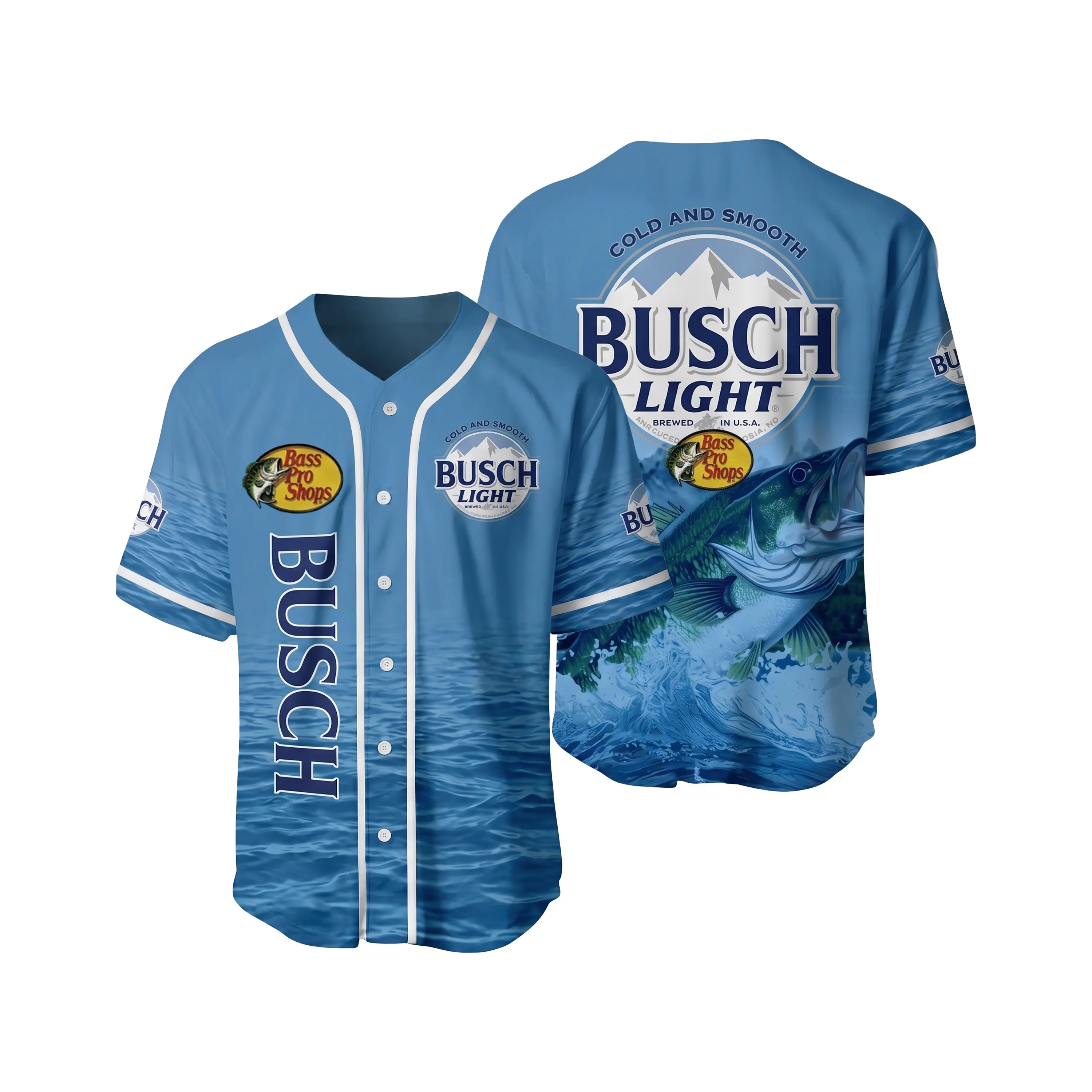 Busch Light Bass Pro Shops Baseball Jersey, Blue Funny Fishing Beer Shirt for Men, Summer Lake Day Outfit