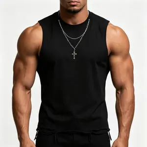 32s Heavyweight 100% Cotton Tank Top 2PCS Set | Y2K Streetwear Sleeveless Top with Cross Necklace