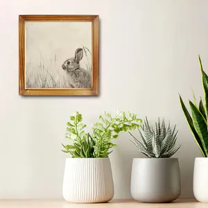 Rustic Farmhouse Rabbit Wall Art - 8x8 Inch Wooden Frame Sign with Vintage Rabbit Illustration, Perfect for Bedroom, Kitchen, Bathroom, Office & Living Room Decor |   Ideal Easter Gift or Housewarming Present, Rabbit Accessories