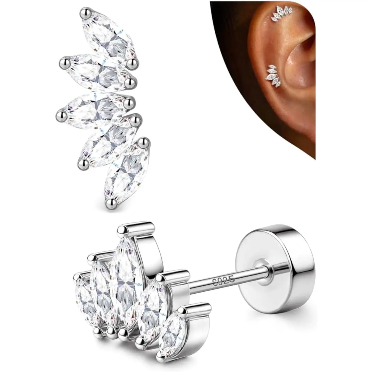 Silver Tone-Marquise-Cut CZ