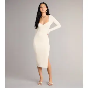 Cozy Allure Long Sleeve Slit Midi Dress