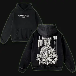 Outlast Trials - Franco Barbi Washed T-Shirt, Hoodies Video Games, Horror Vintage Shirt, Game Fan, Streetwear Tops Black Fabric Menswear Cotton Seamless