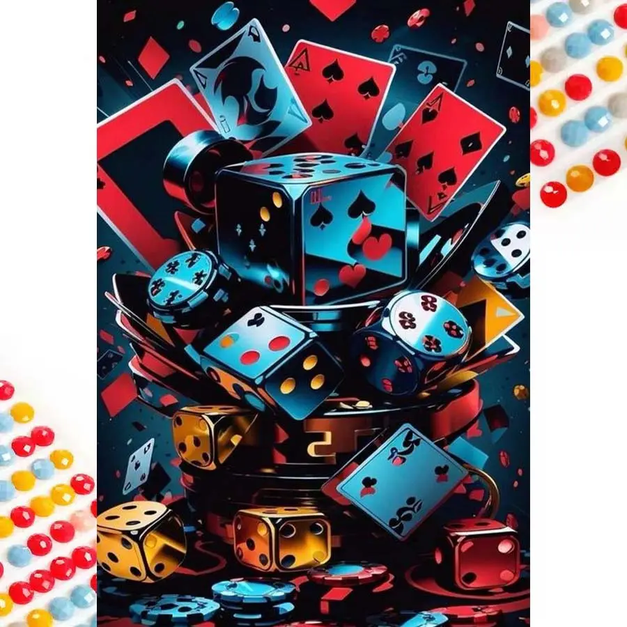5D DIY Full Drill Round Diamond Painting - Diamond Art Kit Playing Cards, Dice, Chips Mosaic, Canvas - DIY Home Decor, Wall Art, Perfect for Halloween and Christmas, Independence Day, Birthdays, and Anniversary Gifts.