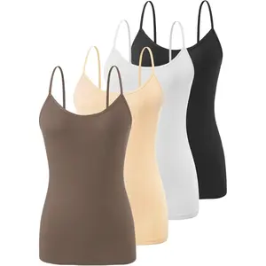 4 Pack Camisole Tops for Women Basic Undershirt Tanks Adjustable Spaghetti Straps Camis Seamless Soft Layering Top Womenswear 1-Black White Nude White