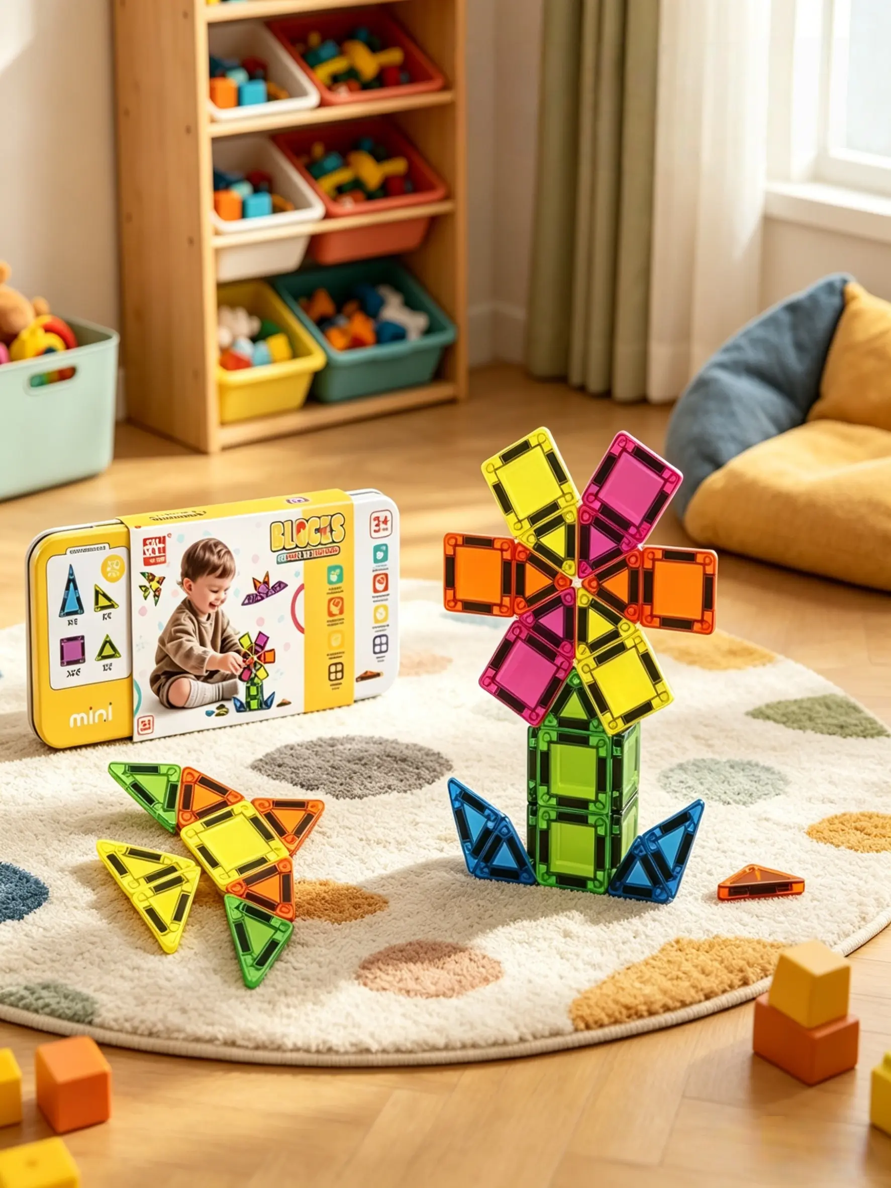 29PCS Mini Magnetic Tiles DIY Building Model Set, Travel-Size STEM Construction Magnet Toys with Iron Storage Box for Kids Ages 3+ Magnetic Building Cubes Sturdy Building Set Model Building Set Model Building Kit Magnetic Blocks Set Magnetic Tiles Stackin
