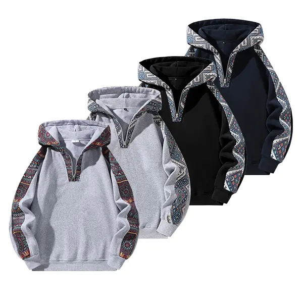 Couples’ fashion casual half-zip sweatshirt, regular fit, ethnic-style design, suitable for casual wear, dates, commuting, and other occasions.