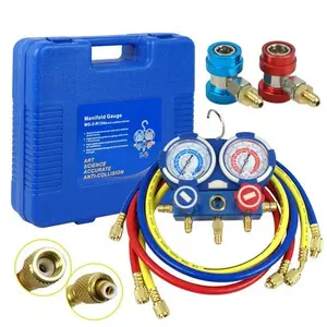Zeny Brass AC Manifold Gauge Set - HVAC A/C Refrigeration Kit for R134A, R410A, R22 Refrigerants, Includes 1 x Manifold, 1 x Blue Low Side Hose, 1/4" Standard SAE for Business Use (ac gauges)