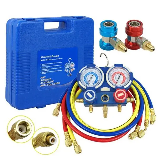 Segawe Brass AC Manifold Gauge Set - HVAC Tools for Repair, SAE Fittings, Hoses, No-Flutter Gauge Design, Solid Brass Connections, Built-In Viewing Glass for R134A, R410A, R22 Refrigerants (Ideal for High/Low Pressure Adjusting)