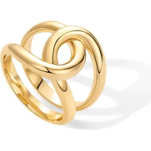 14K Gold Plated Chunky Interlock Statement Ring for Women |   Interloop Band Thick Link Stackable Rings