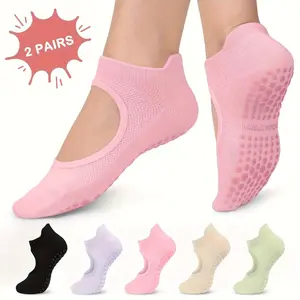 2 Pairs Women'S Non-Slip Pilates Yoga Socks - Open Toe with Arch Support, Breathable for Exercise, Ballet, Dance - Available in Black/Beige/Pink/Purple/Green, Perfect Gift for Pilates & Ballet Accessories, Textured Grip Bottom Anti Slip Socks