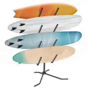 CyclingDeal Freestanding 4 Surfboard Storage Rack - Patented Design Premium Quality Stand with Adjustable & Thick Rubber Protected Holders - Easy to Setup