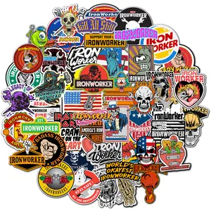 50 PCS Ironworkers Logo Stickers Pack, Hard Hat Tool Box Stickers and Decals for Hardhat Helmet Toolbox Car Bumper Water Bottle, Waterproof Stickers for Adult Workers Construction Electrician Mechanic