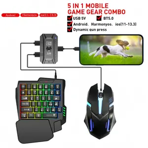 3-In-1 Converter Single Hand Keyboard Gaming Mouse Combo, Supports Android/iOS Systems, 35 Game Keys, RGB Lighting, Ergonomic Design