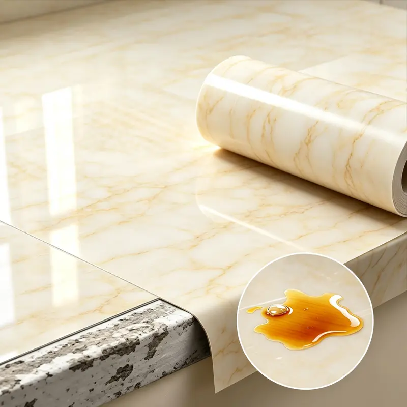 [PVC Wallpaper Stickers] 1 Roll 0.15Mm Thick Imitation Marble PVC Wallpaper - Fume Cupboard Stove Wall Stickers, High Temperature Resistance, Waterproof, Oil-Proof, Suitable for Kitchen, Bathroom Furniture Renovation Self-Adhesive Stickers