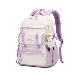 Durable Waterproof Backpack Teens - Cute School Bag with Multiple Pockets Machine Washable Polyester Includes Free Duck Keychain Organized Storage Fun