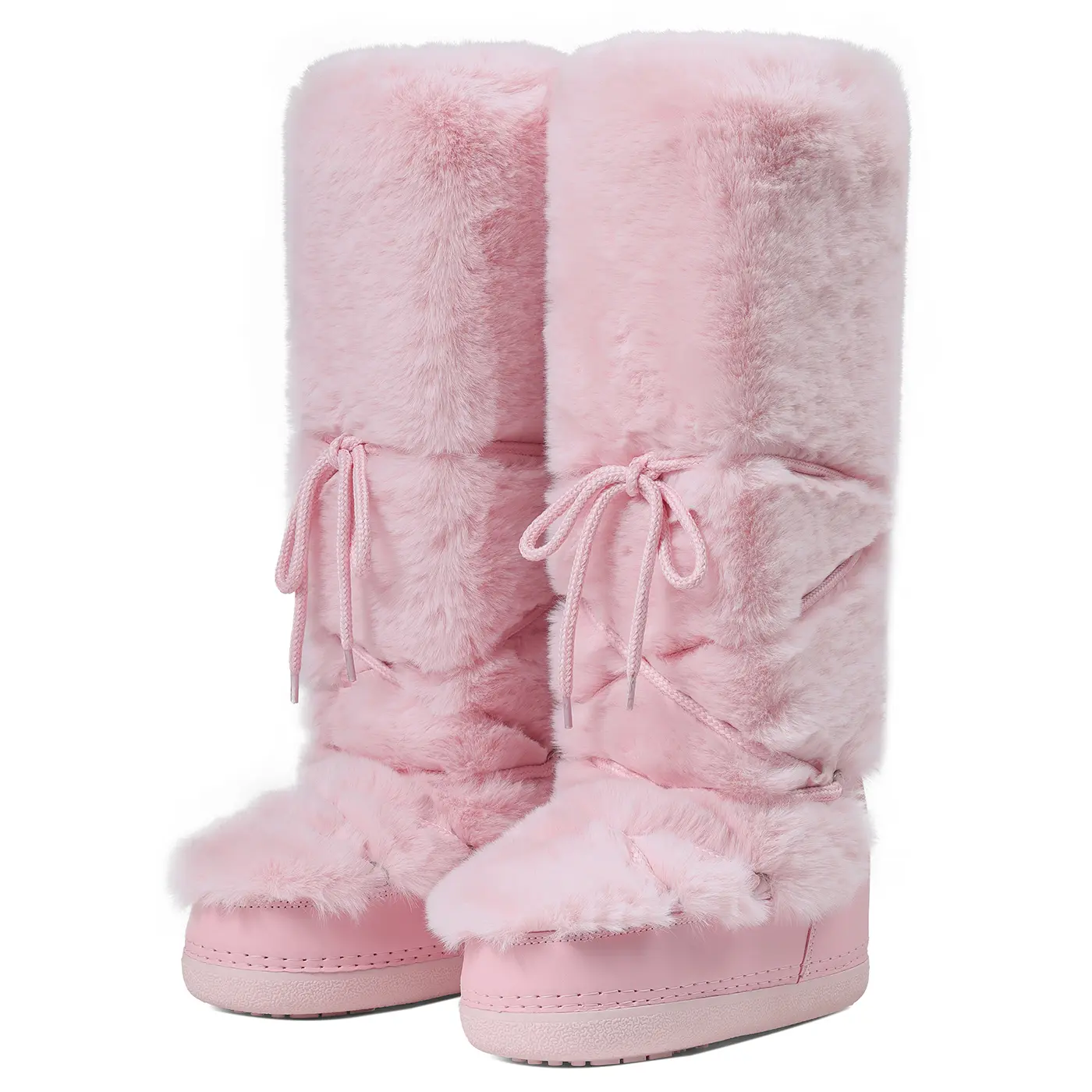 AOSPHIRAYLIAN Women's Faux Fur Knee-High Snow Boots, Cozy Fur Wrap, Plush-Lined, Heat-Trapping, Drawstring Fit Stays Snug, Knee-High Cut Adds Coverage and Style, Non-Slip Casual Winter Walking Footwear, Round Toe, Plain