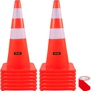 VEVOR Safety Cones, TikTokShopBlackFriday, 28 in/73 cm Height, 12 PCS PVC Orange Traffic Cone with 2 Reflective Collars and Weighted Base, Used for Traffic Control, Driveway Road Parking and School Improvement