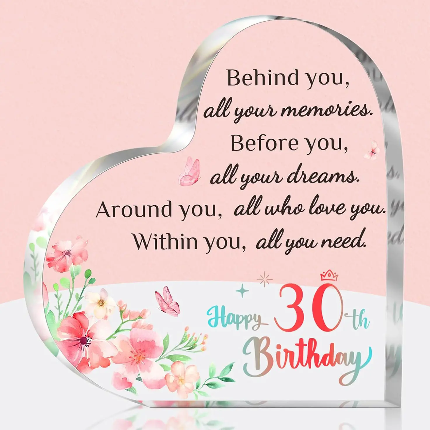 30th Birthday Gifts for Women, 30 Birthday Gift for Her, Happy 30th Birthday Gift Idea for 30 Year Old Women, Acrylic Keepsake 30 Birthday Decoration, Acrylic heart plaque Keepsake Birthday Decorations, Acrylic Plaque Sign