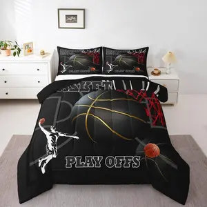 Basketball Room Bedding,Sport Dunk Basketball Comforter Set,D Black Ball Printed Bedding Comforter Sets,Sport Game Ball Theme Duvet Insert