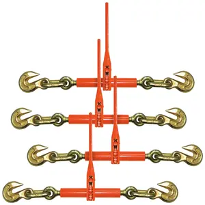 VULCAN Ratchet Style Load Binder with 2 Grab Hooks - 4 Pack - 9,200 Pound Safe Working Load (For 3/8 Inch Grade 70 or 1/2 Inch Grade 43 Chain) Cargo Trailer Straps