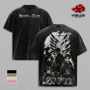 Attack on Titan Washed Tee, Survey Corps Anime Graphic Tee, Eren Yeager Mikasa Ackerman Levi Ackerman Shirt, Vintage Washed Shirt, Manga Lover Gift