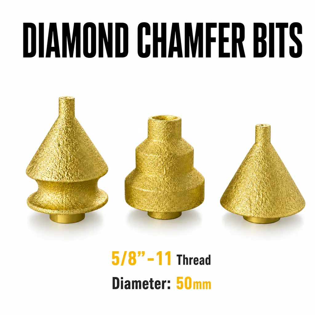 HUANG CHANG Diamond Hole Saw and Chamfer Bit Series for Angle Grinder 5/8-11 Thread Vacuum Brazed Step Drill Beveling Tool for Granite Marble Tile Porcelain