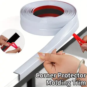 1pc of 5-meter/196.85-inch Corner Protector Molding Trim, Peel-and-stick Corner Protector Trim, Flexible Self-adhesive Protector Molding, Peel-and-stick Multi-purpose Molding, Three-in-one Design - Corner Protector for Floors, PVC Interior Moulding
