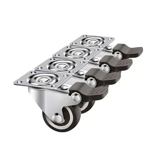4 Piece Set 2 Inch Small Swivel Casters with Brake, Silent Rubber Wheel 360 Degree Rotation for Logistics & Moving, Replacement Repair Wheels