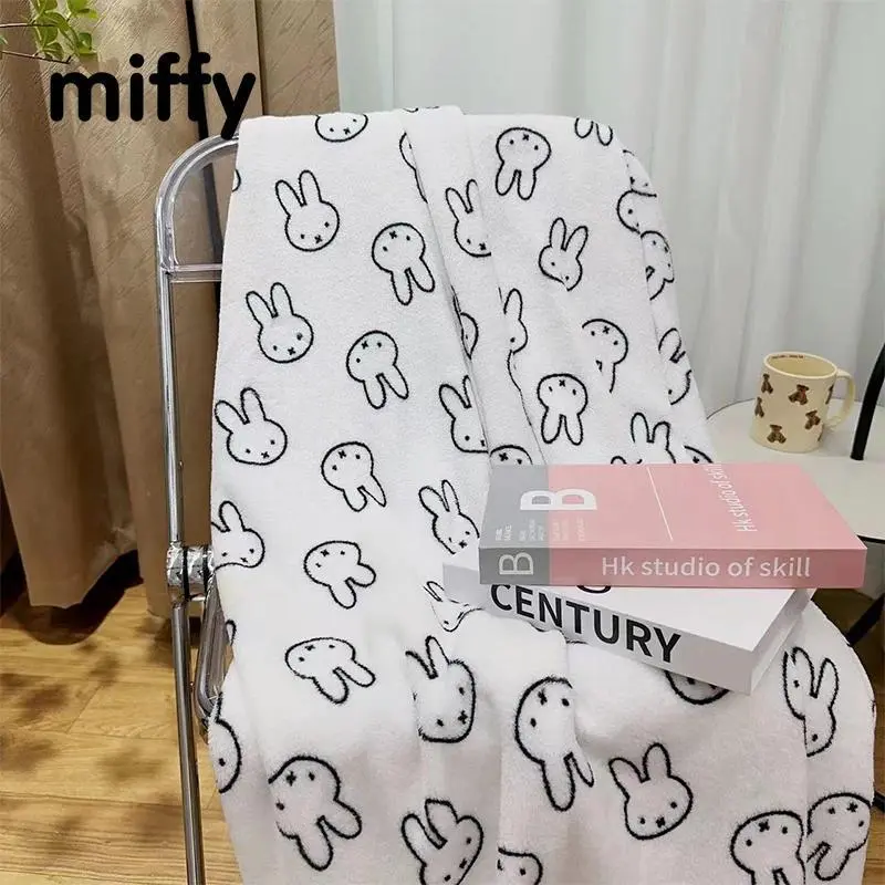 Kawaii Miffy Cute Flannel Quilt Office Napping Sheet Student Baby Soft Warm Blanket with Christmas Gift Toy