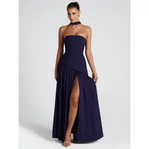 Women's Plain Split Thigh Tube Formal Dress with Scarf, Elegant Strapless Dress for Party Club Beach Vacation, Ladies Clothes for All Seasons