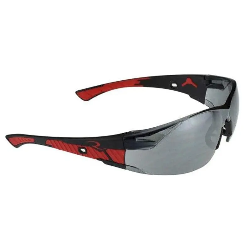 Radians Obliterator Protective Goggles - Black-Red Frame, Silver Mirror Lens, Polycarbonate Glasses, ANSI Z87 Compliant Eye Protection for Industrial Work Safety Gear