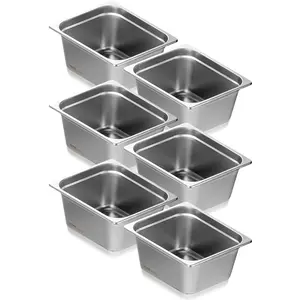 VEVOR 6 Pack Hotel Pans, 1/2 Size Anti-Jam Steam Pan, 0.8mm Thick Stainless Steel Restaurant Steam Table Pan, 6-Inch Deep Commercial Table Pan, Catering Storage Food Pan, for Industrial & Scientific
