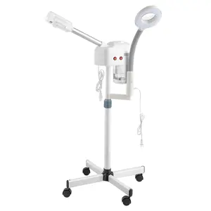 2 in 1 Facial Steamer with 3X Magnifying Lamp, Professional Ozone Steam Aromatherapy Face Spa Machine, 750W 600ML Adjustable Height Home & Salon Skin Care, White