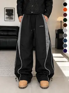 Men's high street style contrasting color splicing side striped tied wide-leg pants, American retro Los Angeles printed design loose drape sweatpants, multi-color optional thin casual pants are suitable for spring and summer wear