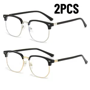 2 Pairs Of Fashionable Ultra-light Semi-rimmed Photochromic Business Glasses - Classic Artistic Casual Scientific Engineering Men's Anti-blue Light Glasses, Exquisite Women's Glasses, Perfect Gifts for Daily Commuting And Christmas