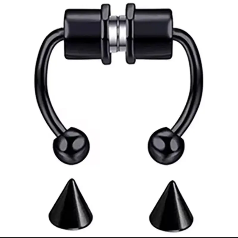 Faux Septum Piercing Magnetic Ring - Black Cone Ends & Magnetic Closure Feature - Hypoallergenic Titanium Jewelry for Comfortable Wear