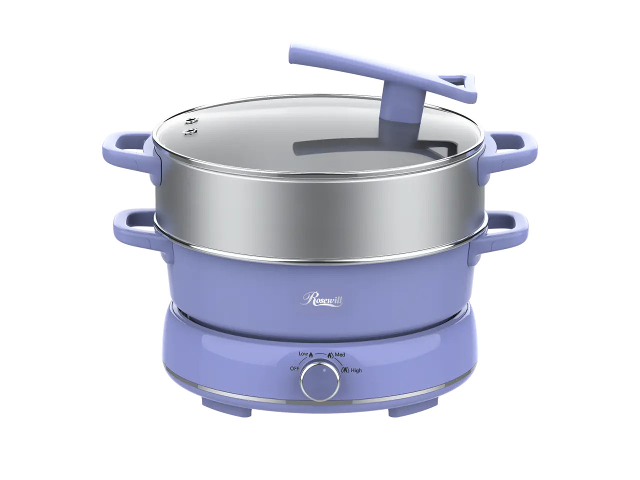 Rosewill 12.7 QT Electric Hot Pot with Multiple Functions, Split Design with 11.8 inch Wider Cooking Pot and SUS Steam Basket, 1600W High Power, Includes Utensils - Iris