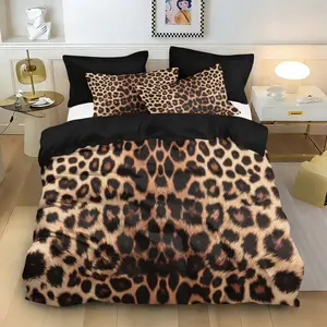 3pc leopard print bedding set, decorative duvet cover set, including 1 duvet cover and 2 pillowcases, a gift for friends, suitable for single and double beds, multiple sizes available, perfect for bedrooms, dormitories, guest rooms, and hotel apartments